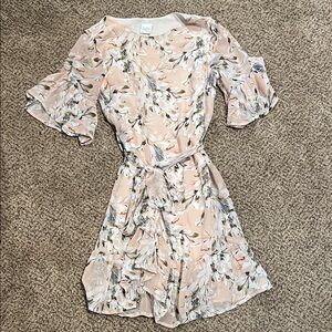 Floral Wrap Dress with Ruffle Sleeves